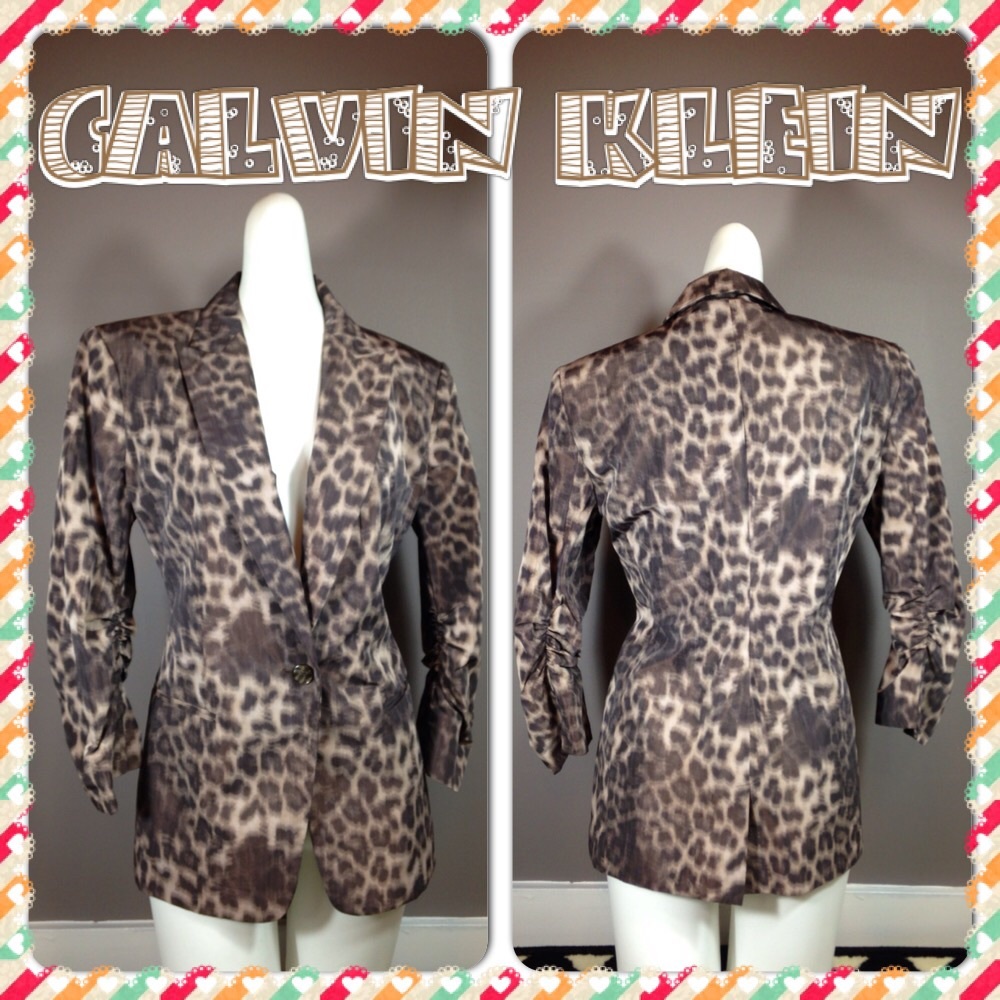 NWT Calvin Klein Blazer Suit Jacket Size XS S Animal Print Fitted